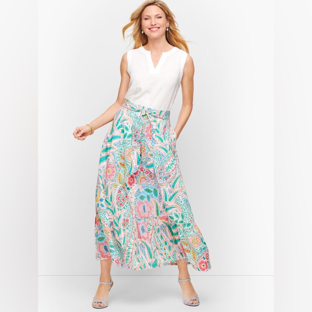 Talbots Cotton Maxi Skirt Womens Size 4 Pink Paisley Ratti Coronado Lined